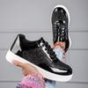 Fashion Shiny Silver Women Casual Shoes Leather Platform Sports Shoes Woman Glitter Bling Sneakers Black Flat Sneakers Skateboard Shoes