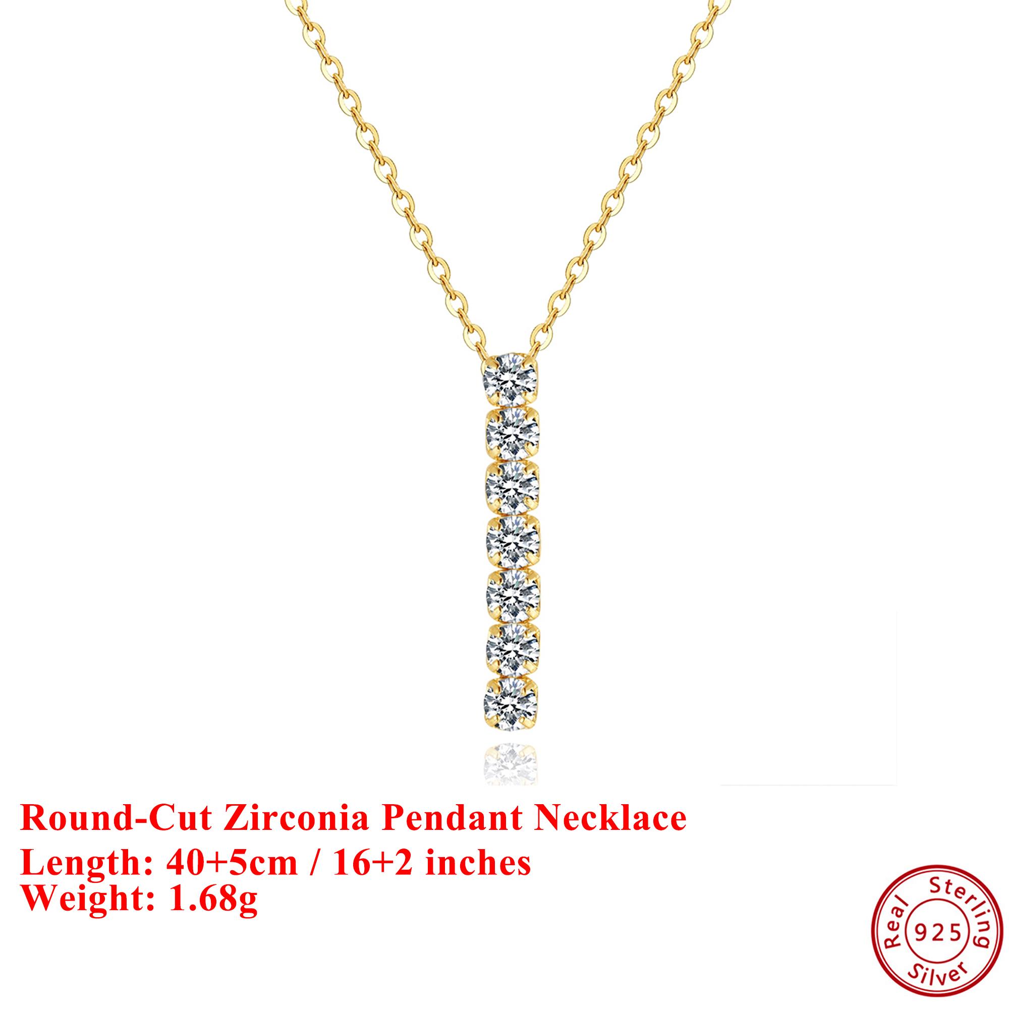 

EFFIE QUEEN 100% S925 Silver 14k Gold Round Cut Zirconia Pendant Necklace Trendy Jewelry for Women Wedding Party Banquet SN346