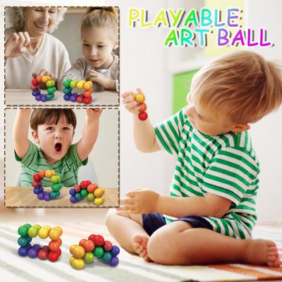Balle d'art jouable en bois poli, jouets éducatifs construisant des formes géométriques tridimensionnelles élégantes