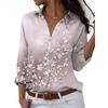 Blusas de mujer de primavera y otoño con estampado de flores de durazno, camisa holgada de manga larga con cuello en V y talla grande
