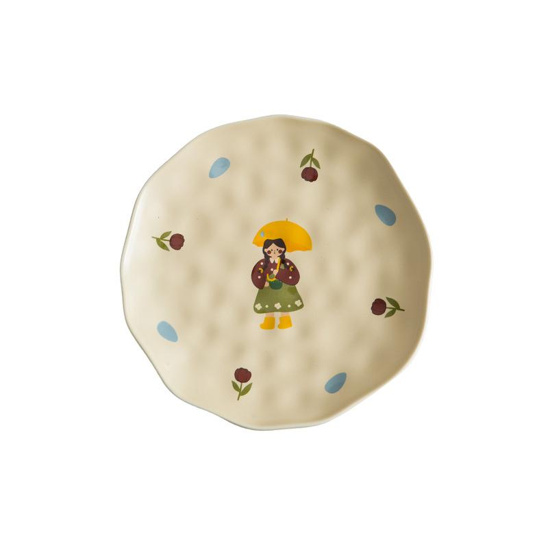 Vintage Cute Girls Ceramic Salad Bowl Dish Korean Breakfast Yogurt Oatmeal Noodle Bowls Snacks Fruit Dessert Plates Tableware