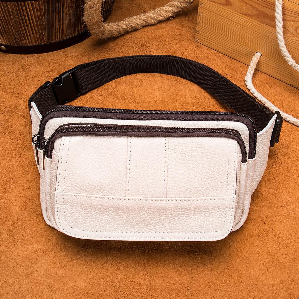 Leather Men s Waist Bag, Cowhide Outdoor Single Shoulder Crossbody Chest Bag, Men s Small Bag 8966 белый