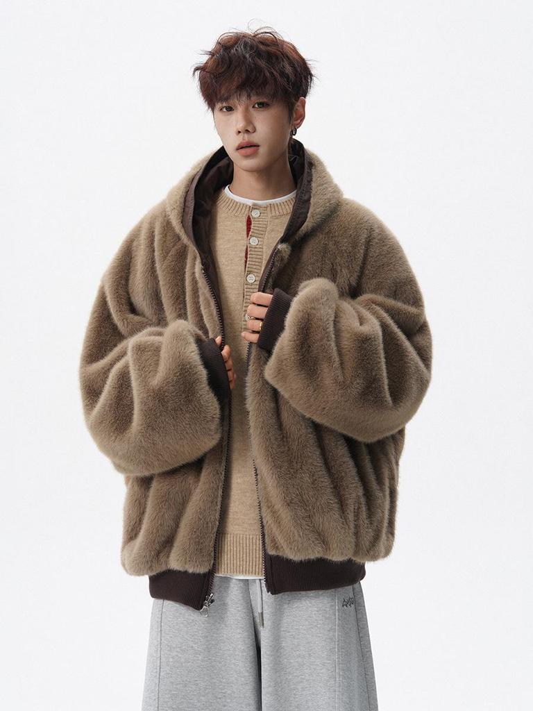Herren American Style Kapuzen Adler Plüsch Baumwolljacke - Winter Retro Trend, Dick Warm & Lockerer Schnitt