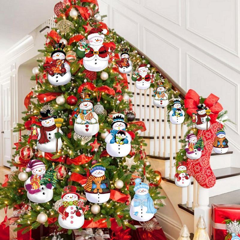 Christmas Tree Decor Santa Snowman Printed Tree Decor Pendant 18x Wooden Ornaments Holiday Party Decoration Christmas