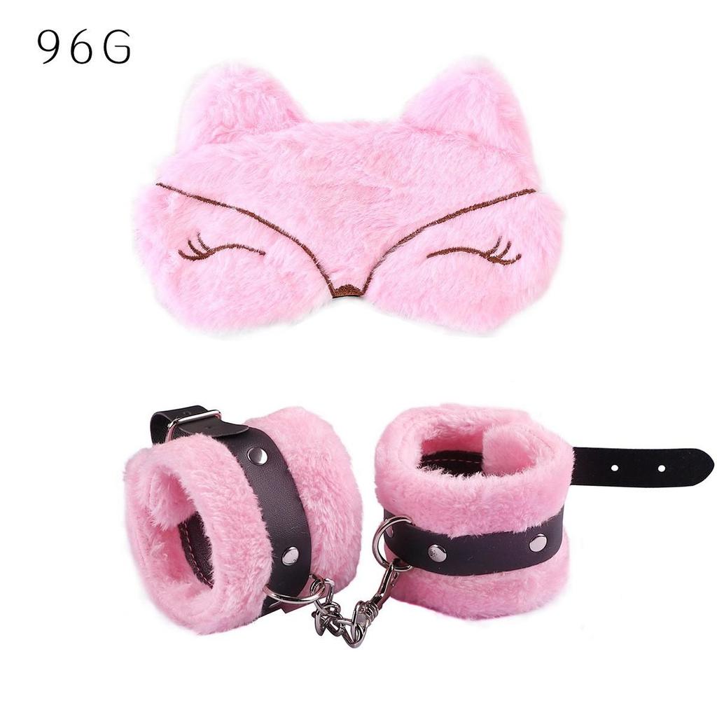 VaHppy Sex Toys 2pcs Blindfold + Handcuffs Cat Shape Pink/Black Plush SM BDSM Bondage Cosplay Couple Flirting
