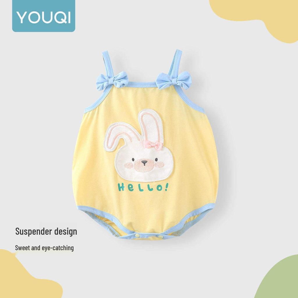 Youqi Newborn Summer Triangle Romper - Thin Style Baby Bodysuit with Straps, Class A, Size 6