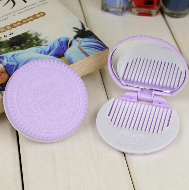 Cute Mini Pocket Chocolate Cookie Portable Makeup Cosmetic Compact Mirror Comb