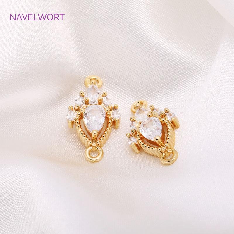 14K Gold Plating Inlaid Cubic Zirconia Crown Connector Fittings For Bracelet Necklace Making DIY Jewelry Making Accessories