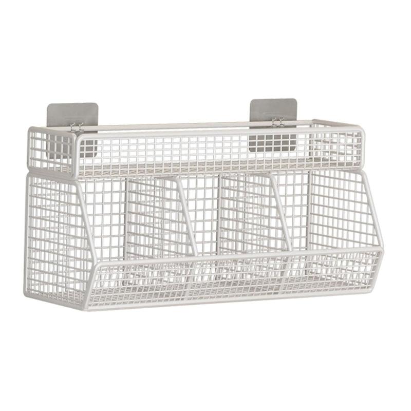 

Wall Mounted Hanging Storage Basket for Kitchen and Closet Storage Sturdy Metal Wire Designs with 3 Grids Daily Use белый
