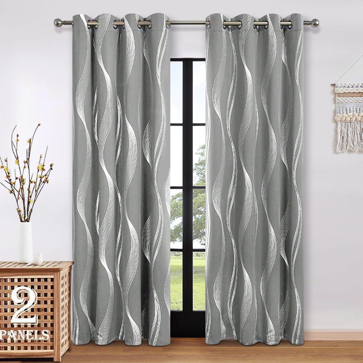 

1 шт. Высокоточные серебряные тисненые волнообразные затемняющие шторы для блокировки света и сохранения тепла, идеально подходят для всех комнат 132X241cm&Grommet Top светло-серый