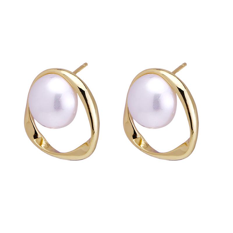Elegant 2024 French Pearl Stud Earrings for Women - High-End Luxury, Hong Kong Style