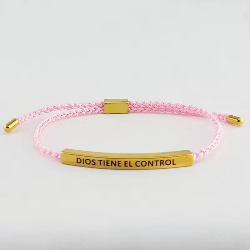 Hot Sale Spanish Dios Tiene El Control Inspirational Bracelet Colorful Braided Rope Bracelet with Encouragement Card