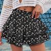 Women Cake Skirt High Waisted Double-Layered Ruffle Bohemian Mini Skirt with Elastic Waistband Lace Hem Skirt