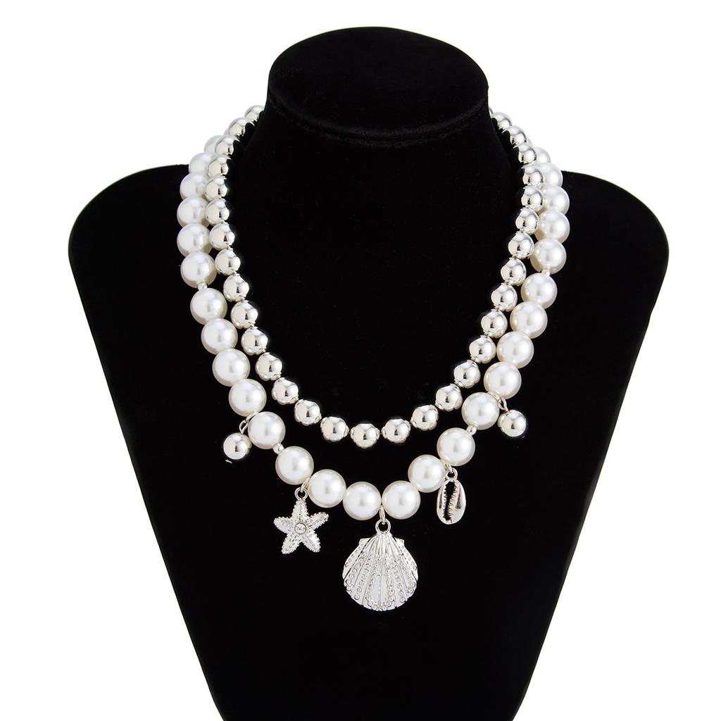 Imitation Pearls CCB Beaded Chokers Necklace Women Summer Beach Boho Starfish Conch Pendant Jewelry Accessories