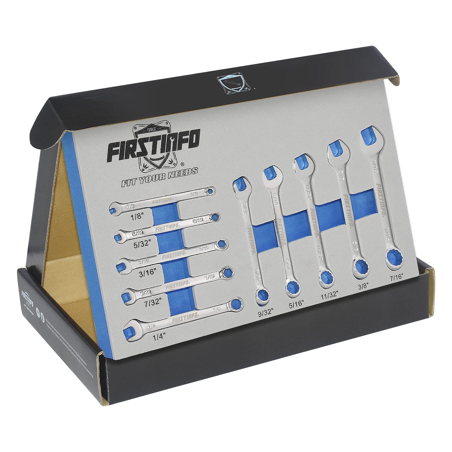 

Ryosho Mini Combination for Automotive Repair Mechanical and Electronic Component Maintenance Wrench, 1/8 -7/16 (3-11mm), 10-Piece Set, Shops,