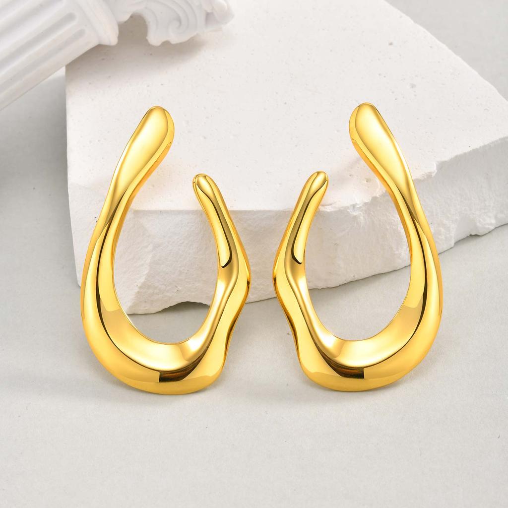 Irregular U-shaped Earrings for Women,Gold Color Exaggerated Stainless Steel Stud Earrings,Vintage Geometric Jewelry Gifts