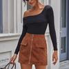 Women Fashion Color Zip Skirt Corduroy Short A-line Skirt