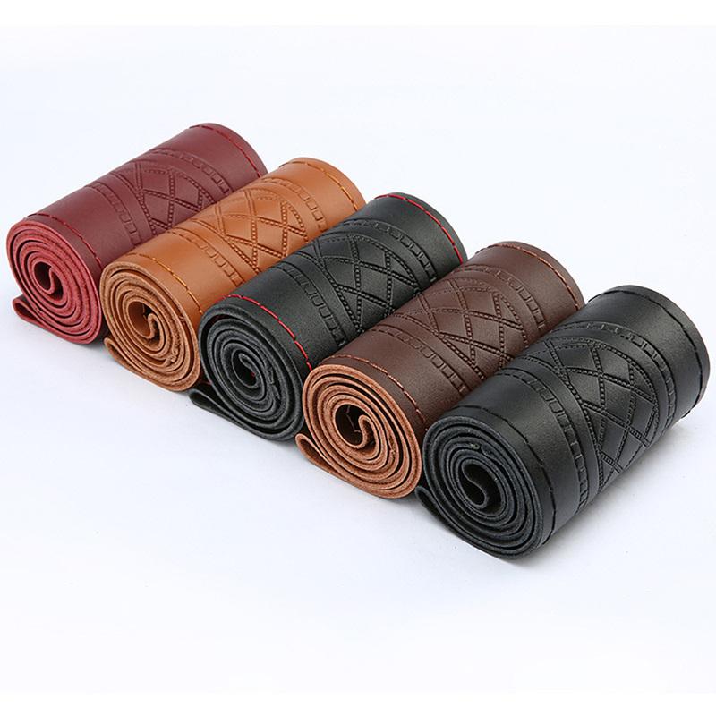 38CM Leather Steering Wheel Cover,DIY Handmade Case With Needles and Thread Car Styling Accessories Volante Esportivo