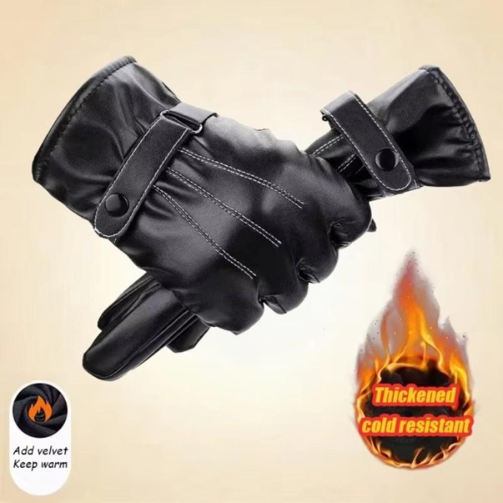 Warm Leather Gloves Non-Slip Driving Mittens High Quality Full Finger Gloves Men