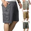 Letnie Męskie Spodenki Casualowe Luźne Elastyczny Pas Regulowany Sznurek Wielokieszeniowe Krótkie Spodnie Mężczyzna w Średnim Wieku Długość do Kolan Spodnie Sportowe