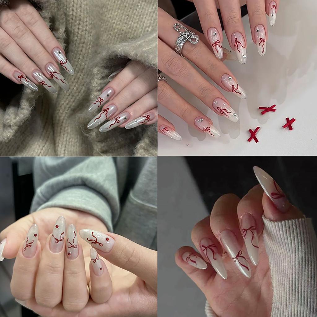 3D Black Red Pink Nail Stickers Bowknot Nail Decals Ribbon Butterfly Knot Self Adhesive Nail Sliders DIY Manicure Decorations