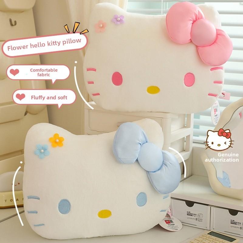Hellokitty Plush Soft Pillow With Flower And Bow Decorations For Kids Gift