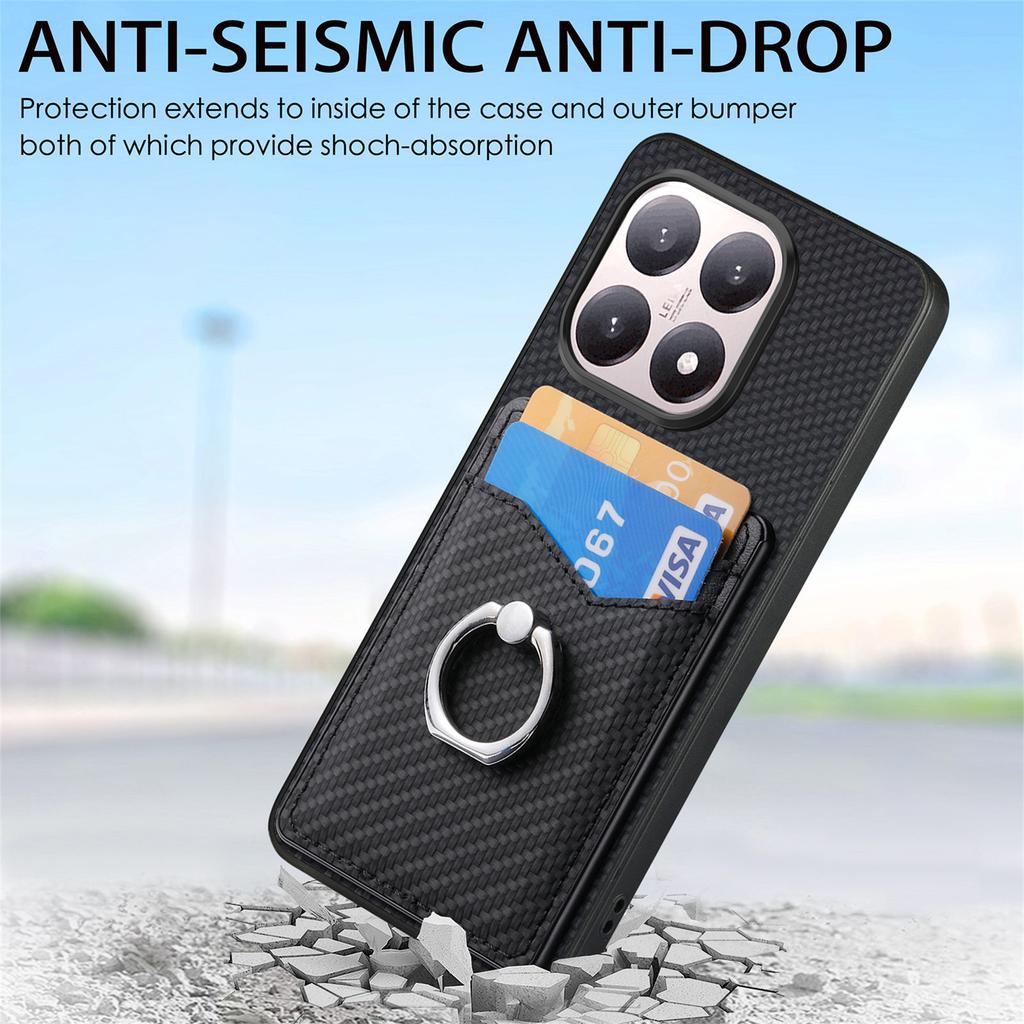 For Xiaomi 15T Case PU Leather Coated PC+TPU Phone Cover with Ring Holder Card Slots