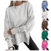 Damen S Locker Fleece Sweatshirt Rundhals Langarm Seitenschlitz Pullover