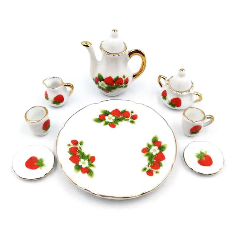 8Pcs/Set 1:12 Dollhouse Miniature Dining Ware Porcelain Tea Dish Cup Plate