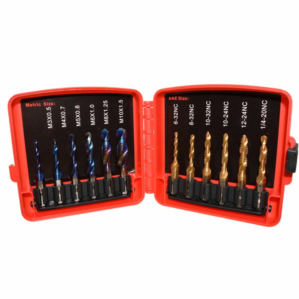 13 PCS SAE/Metric Combination Drill & Tap Bit Set 3 in 1 Screw Tapping Bit Tool