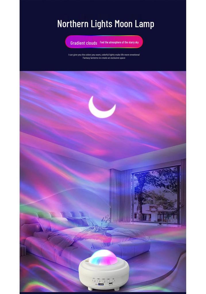 Aurora Starry Sky Projector Lamp with Moon Night Light & Bluetooth Speaker