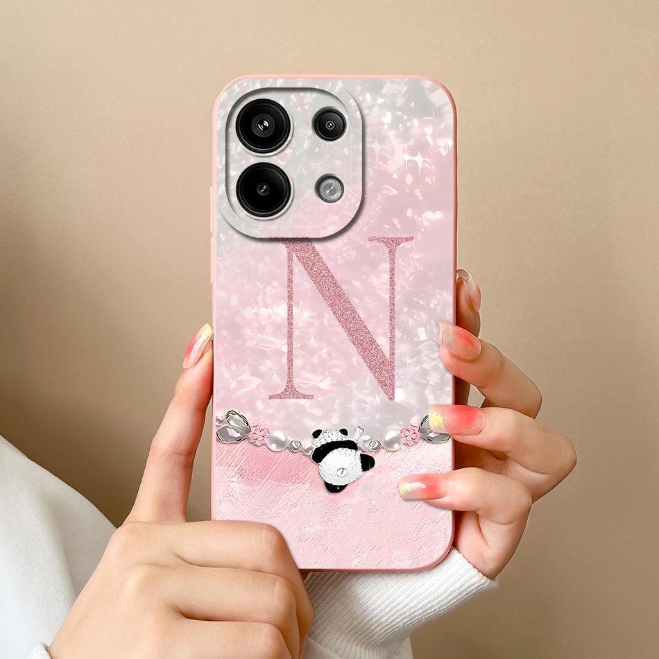 For Redmi Note 13 Pro 4G 5G Case Cute Panda Letters Back Cover For Xiaomi Redmi Note13 Pro Plus Soft Liquid Silicone Phone Cases