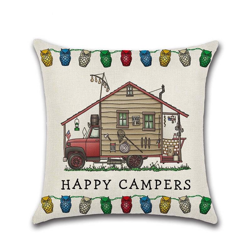 Ornate Happy Campers Sofa Throw Cushion Cover Ideal For Home Dcor