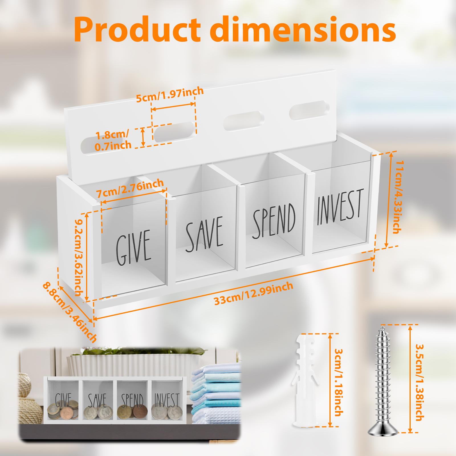 

4 Grids Give Save Spend Wooden Daily Cash Piggy Bank Wall-mounted Kid Save Spend Bank with Magnetic Lid Visualized Piggy Bank