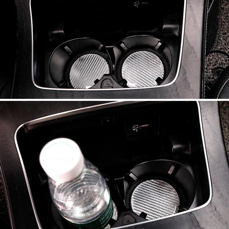Non-slip Car Water Cup Pad Carbon Fiber Style Rubber Mat For Car Drink Coffe Bottle Holder Coaster