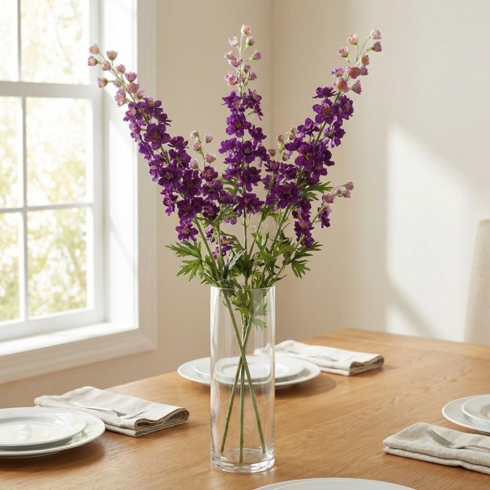 Green Leaves Simulation Big Violet Handmade Faux Hyacinth Flower Branch Fake Flower  Dining Table