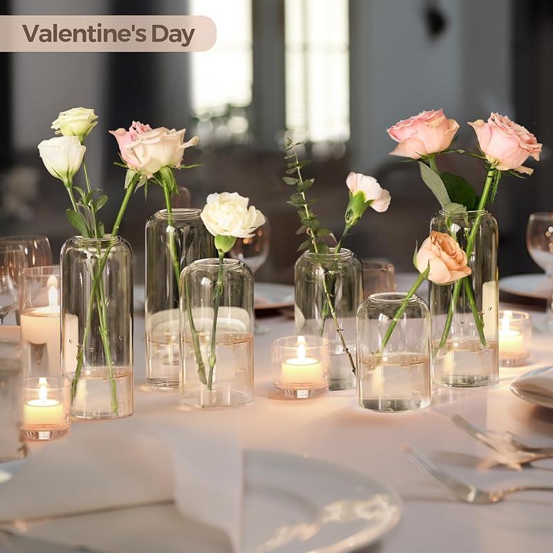 Kleine transparente Blumenvase Heimdeko Mittelstück für Wohnzimmer und Schlafzimmer, Dekorative Vasen für Hochzeit, Valentinstag, Muttertag