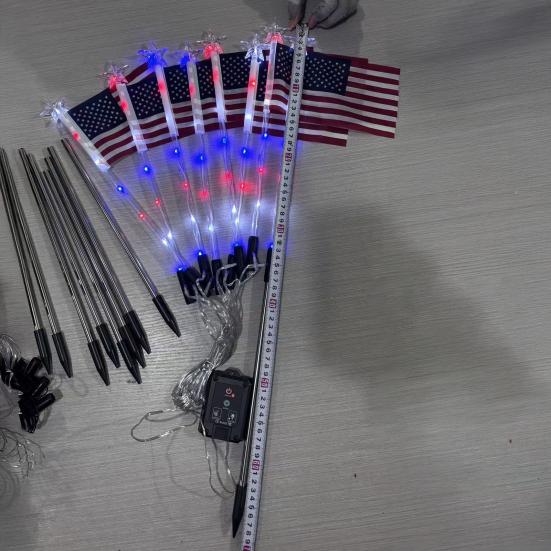 8Pcs Solar Stake Lights Waterproof Outdoor LED Pathway Lights with 8 Modes Red White Blue Solar Powered Garden Stakes Lights for Independence Day 4th