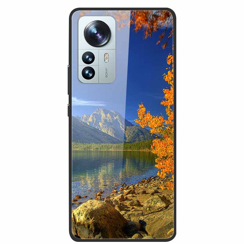 Luxus Hülle für Xiaomi 12T Pro Blumen Gehärtetes Glas Hülle für Xiaomi 12T TPU Stoßfänger Xiaomi 12 T Harte Schwarze Hülle Bunte Capa