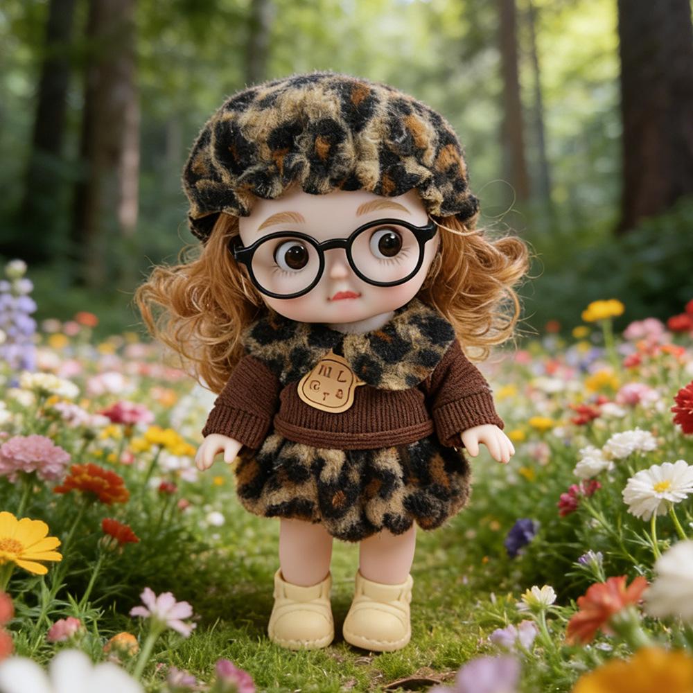 

Cute 28cm Milk Doll with Changeable Clothes - Adorable Expression Pretend Play Toy for Girls Doll + Shoes + Glasses (No Outfit)