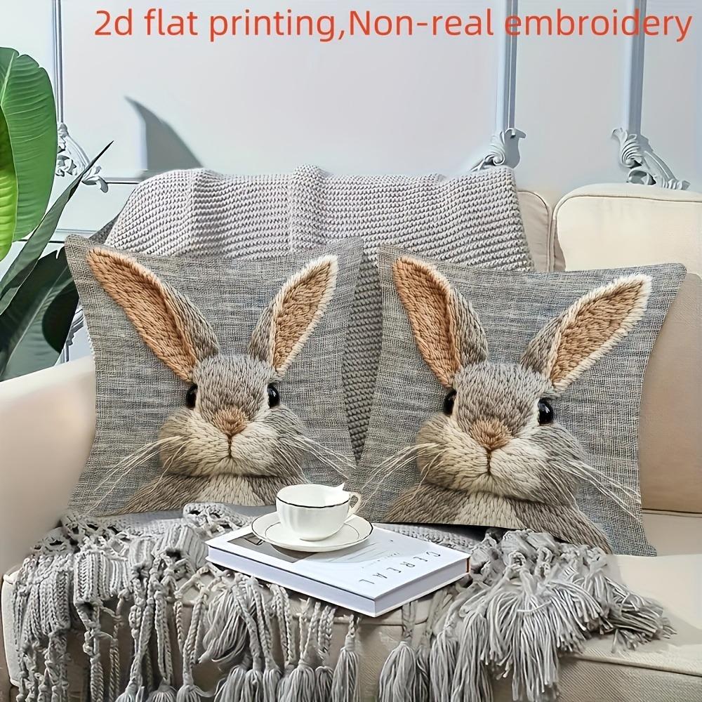 1Pc Easter Bunny Print Cushion Cover Polyester 2D Double-Sided Printing Pillow Cover For Sofa Bedroom Living Room Holiday Gift