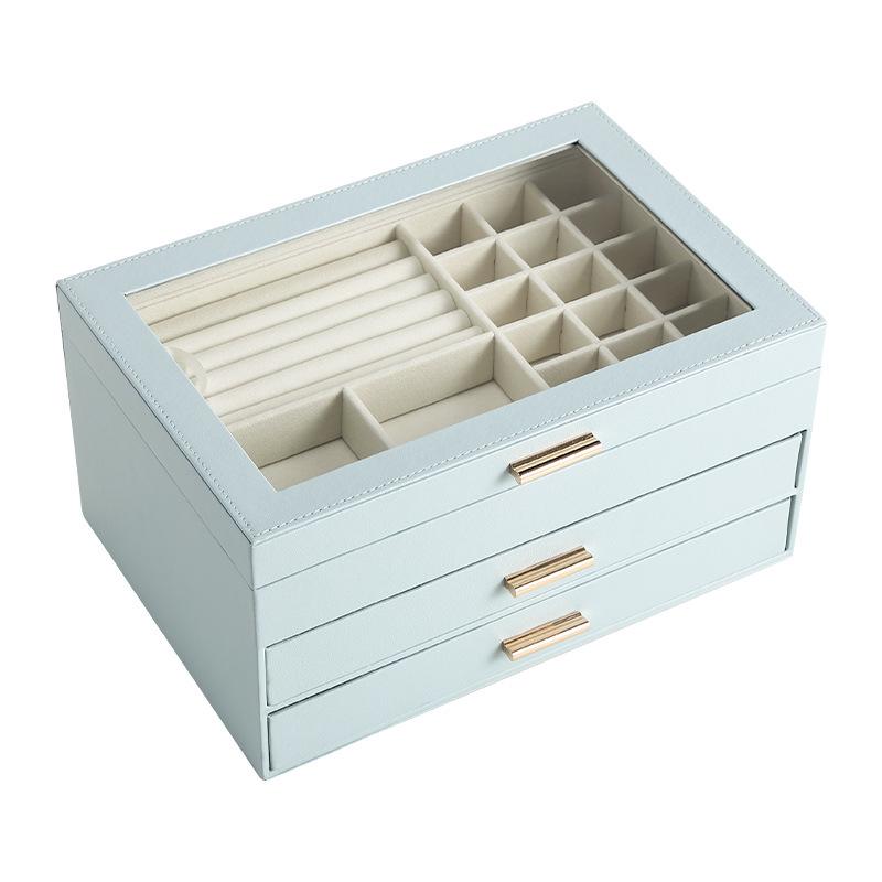 Leather Jewelry Box Luxury Exquisite 3 Layer Modern Drawer Style Jewelry Box Multifunctional Creative Display Miniature Ornaments Packaging Supplies