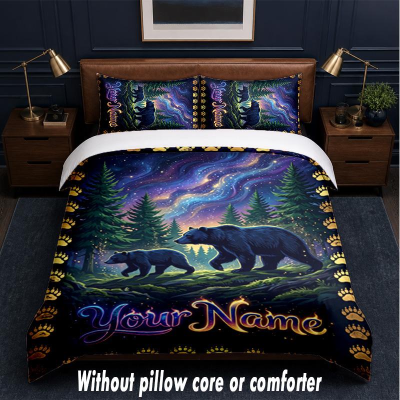 Teddy Bear Theme Custom Text Or Name 3Pcs Bedding Set,1 Flat Sheet & 2 Pillowcases Personalized Home Bedding