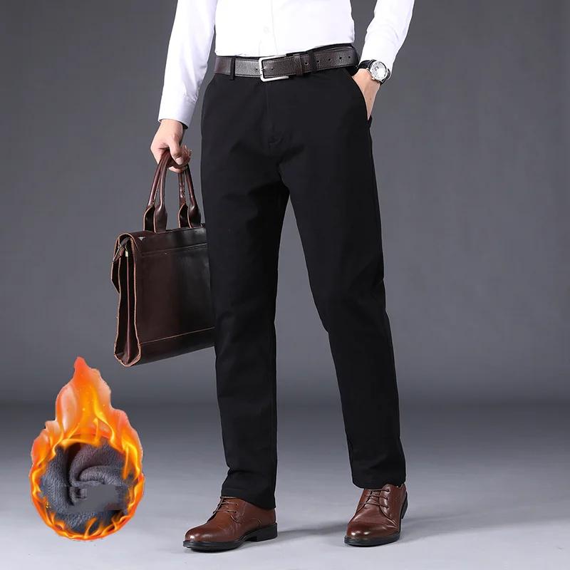 Men Fleece Dress Casual Pants 2025 Autumn Winter Men Classic Business Straight Warm Suit Pants Male Grey Casual Trousers