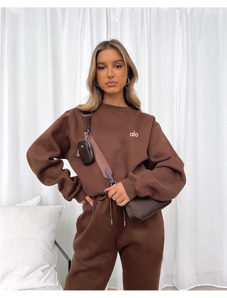 

Alo 3D Силиконовый Принт Пуловер с Круглым Вырезом и Длинные Брюки - Женская Осенне-Зимняя Повседневная Мода M