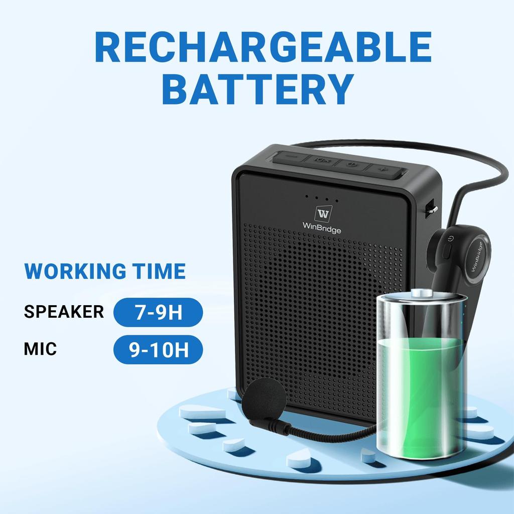 W WINBRIDGE Tragbar mit 2600mAh Wiederaufladbar Perfekt für Hosting Schule Outdoor und B002 Lautsprecher, Kompakt, Freihändig, Mikrofon, Akku,