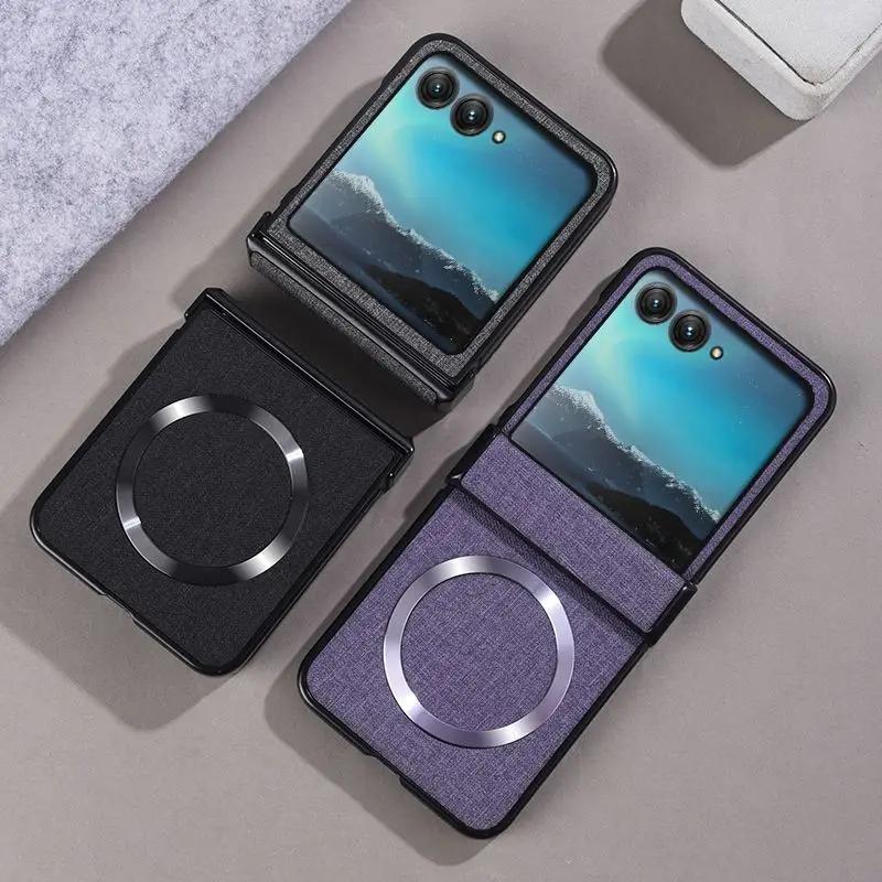 Luxury For Magsafe Magnetic Wireless Charge Hinge Case For Motorola Moto Razr 60 50 Ultra 25 Cloth Texture Hard Shockproof Cover