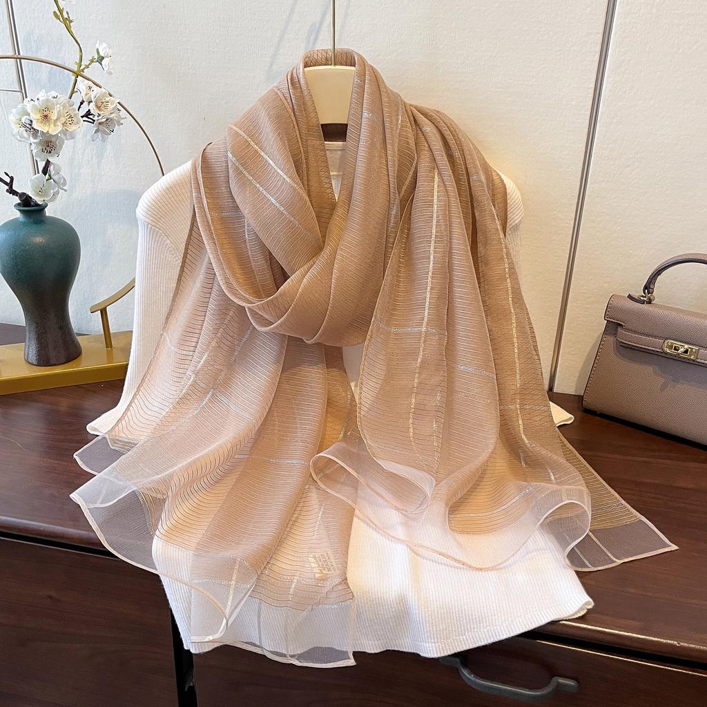 New Spring and Summer Fashion Style Gold and Silver Silk Long Shawl Dual-purpose Silk Scarf Warm Korean Silk Blended Scarf for Women