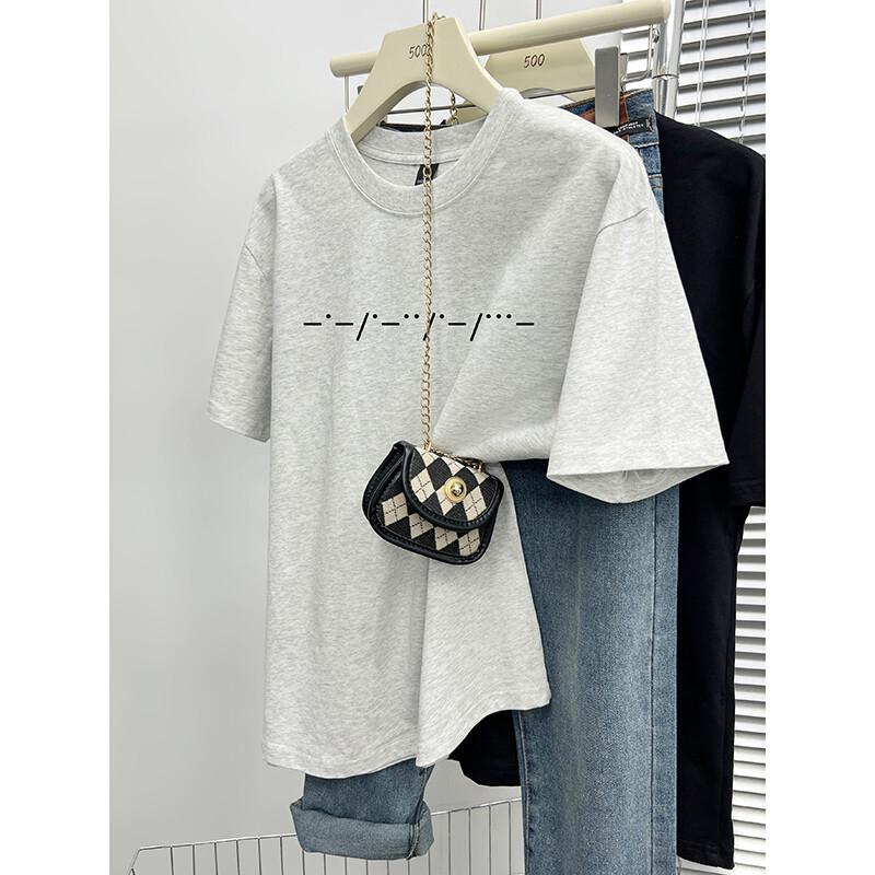 

American retro pure cotton black short-sleeved t-shirt women s summer new loose niche design top S