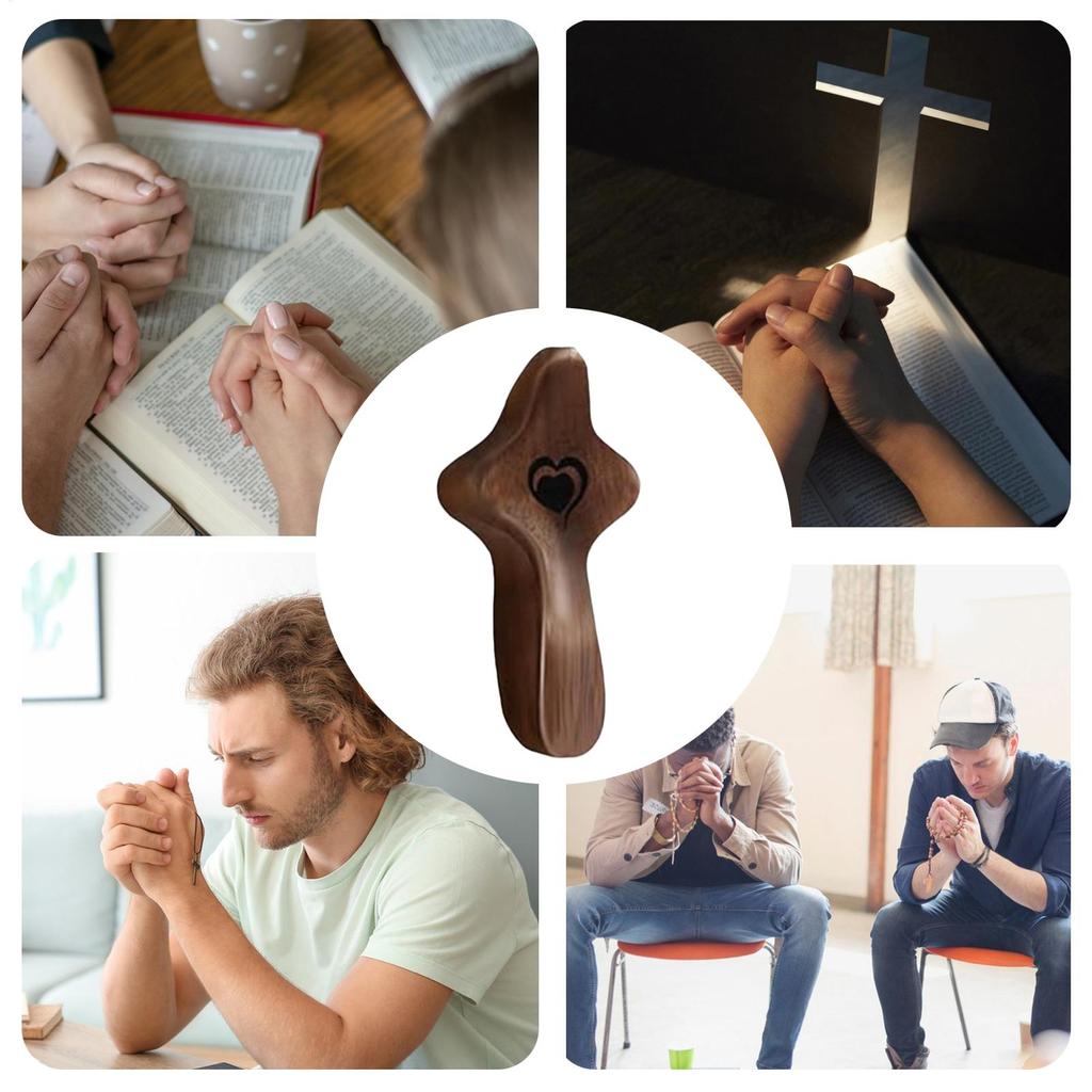 1pcs Heart Shape Wooden Cross Decorations, Cross Fidget For Anxiety Relief, Multi-functional Spiritual Symbols Handheld Crucifix